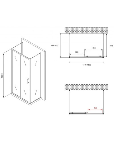 Душевой уголок 180х50 см Abber Schwarzer Diamant AG30180B-S50B-S50B прозрачное