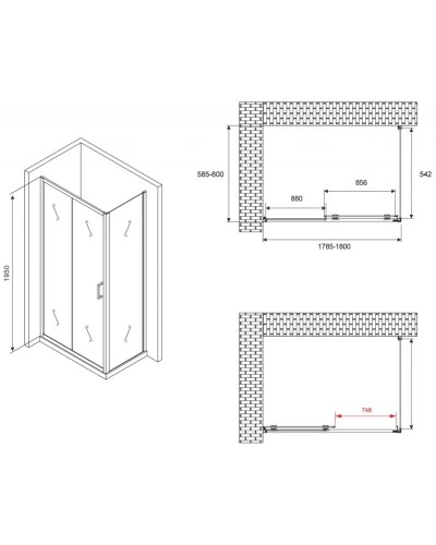 Душевой уголок 180х60 см Abber Schwarzer Diamant AG30180B-S60B прозрачное