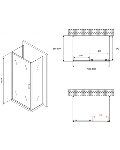 Душевой уголок 180х60 см Abber Schwarzer Diamant AG30180B-S60B-S60B прозрачное