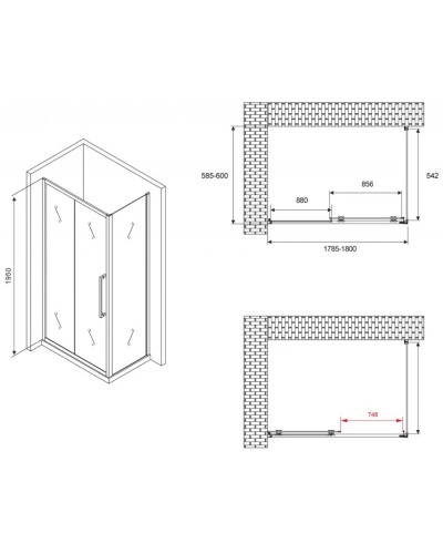 Душевой уголок 180х60 см Abber Schwarzer Diamant AG30180BH-S60B прозрачное