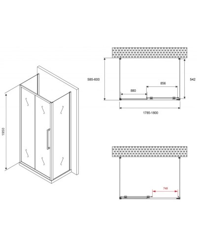 Душевой уголок 180х60 см Abber Schwarzer Diamant AG30180BH-S60B-S60B прозрачное