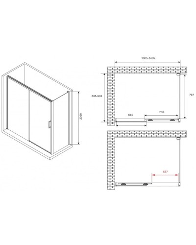 Душевой уголок 140х90 см Abber Komfort AG93140-S92 прозрачное