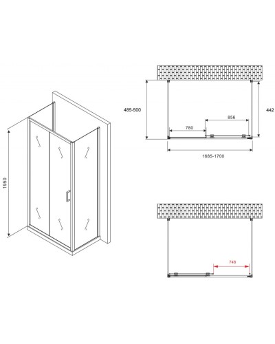 Душевой уголок 170х50 см Abber Schwarzer Diamant AG30170B-S50B-S50B прозрачное