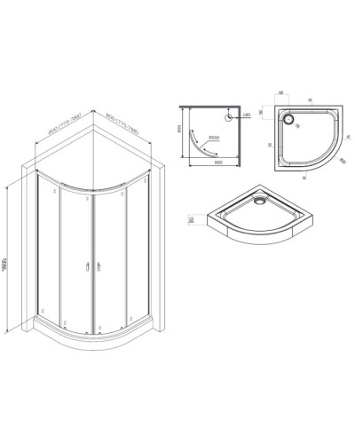 Душевой уголок с поддоном 80х80 см Am.Pm X-Joy W88E-205-080BT64 прозрачное