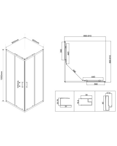 Душевой уголок 90х90 см Vincea City VSS-5CT900CL прозрачное