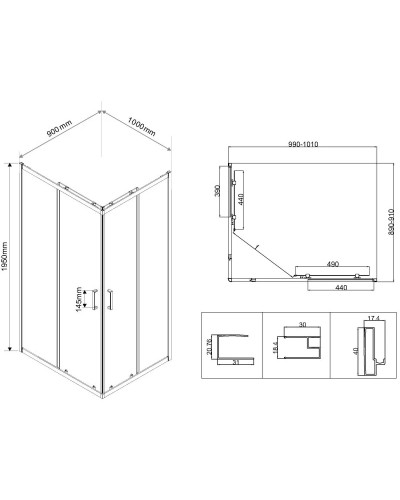 Душевой уголок 100х90 см Vincea City VSS-5CT9010CL прозрачное