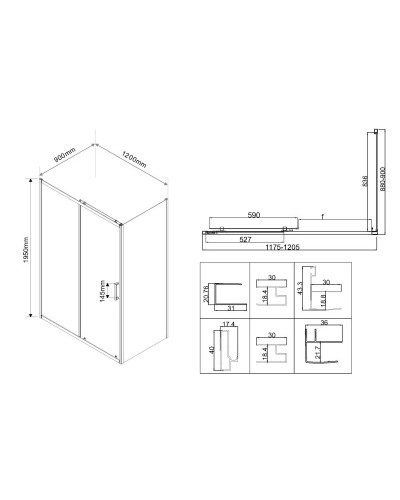 Душевой уголок 120х90 см Vincea City VSR-5CT9012CLB прозрачное