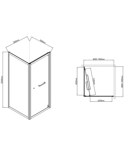 Душевой уголок 90х90 см Vincea Stile VSS-2ST9090CLB-L прозрачное