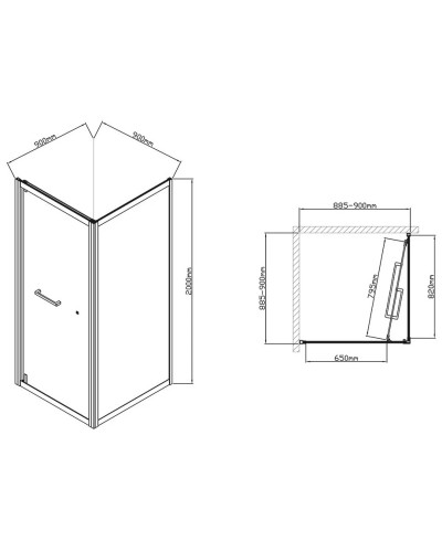Душевой уголок 90х90 см Vincea Stile VSS-2ST9090CLB-R прозрачное