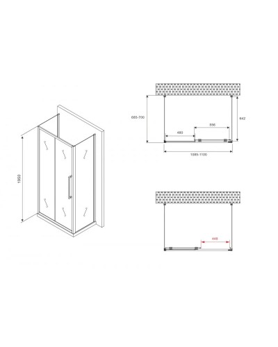 Душевой уголок 110х70 см Abber Schwarzer Diamant AG30110BMH-S70BM-S70BM матовое