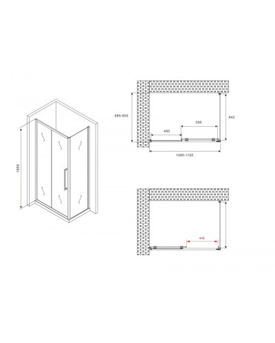 Душевой уголок 110х90 см Abber Schwarzer Diamant AG30110BMH-S90BM матовое
