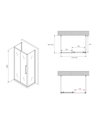 Душевой уголок 120х100 см Abber Schwarzer Diamant AG30120BMH-S100BM-S100BM матовое