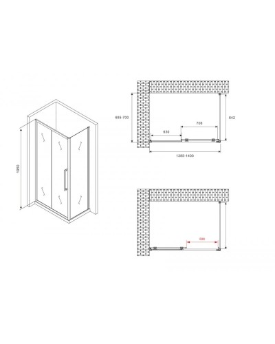 Душевой уголок 140х70 см Abber Schwarzer Diamant AG30140BMH-S70BM матовое