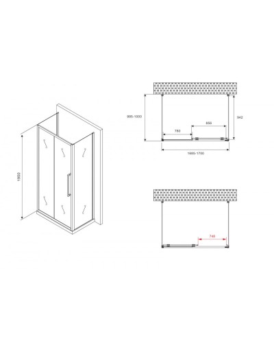 Душевой уголок 170х100 см Abber Schwarzer Diamant AG30170BMH-S100BM-S100BM матовое
