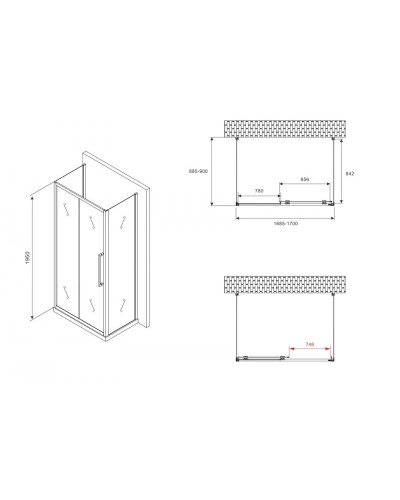 Душевой уголок 170х90 см Abber Schwarzer Diamant AG30170BMH-S90BM-S90BM матовое