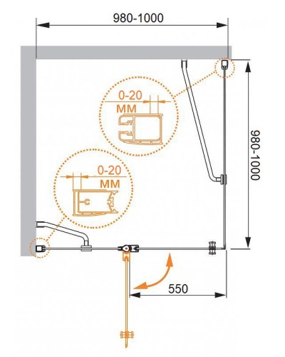 Душевой уголок Cezares Elena 100x100 L ELENA-W-A-12-100-P-Cr-L профиль Хром стекло рифленое