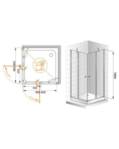 Душевой уголок Cezares Elena A-22 90x90 ELENA-W-A-22-90-P-Cr профиль Хром стекло рифленое