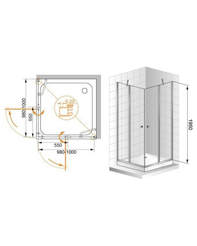 Душевой уголок Cezares Elena A-22 100x100 ELENA-W-A-22-100-P-Cr профиль Хром стекло рифленое