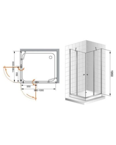 Душевой уголок Cezares Elena 120x100 ELENA-W-AH-2-120/100-P-Cr-R профиль Хром стекло рифленое