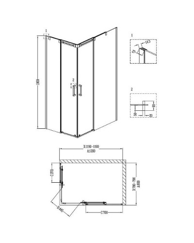 Душевой уголок Grossman Galaxy 120x80 R GR-3120R профиль Хром стекло прозрачное