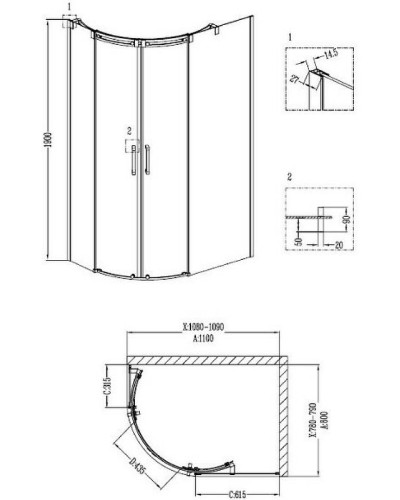 Душевой уголок Grossman Galaxy 110x80 R GR-4110R профиль Хром стекло прозрачное