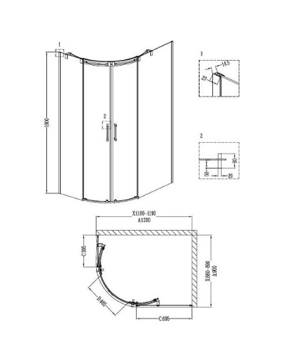 Душевой уголок Grossman Galaxy 120x90 R GR-4121R профиль Хром стекло прозрачное