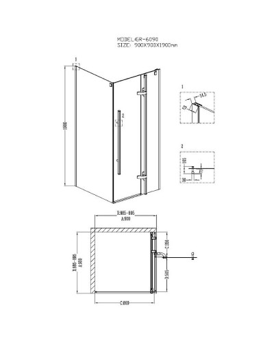 Душевой уголок Grossman GR-6090 190х90 профиль Хром стекло прозрачное