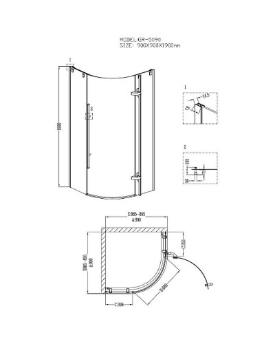 Душевой уголок Grossman GR-5090 190x90 профиль Хром стекло прозрачное