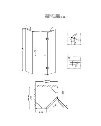 Душевой уголок Grossman GR-8090 185х90 профиль Белый/Хром стекло прозрачное