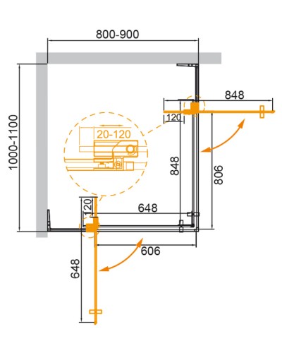 Душевой уголок CEZARES SLIDER-AH-2-80/90-100/110-GRIGIO-BORO