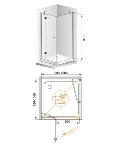 Душевой уголок Cezares Verona A-1 100x100 VERONA-W-A-1-100-P-Cr-L профиль Хром стекло рифленое