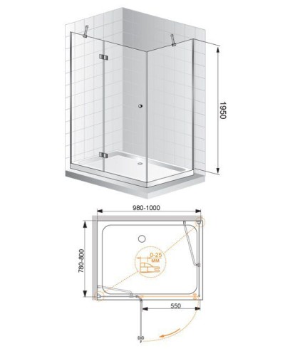 Душевой уголок Cezares VERONA-W-AH-1-100/80-P-Cr-L профиль Хром стекло рифленое