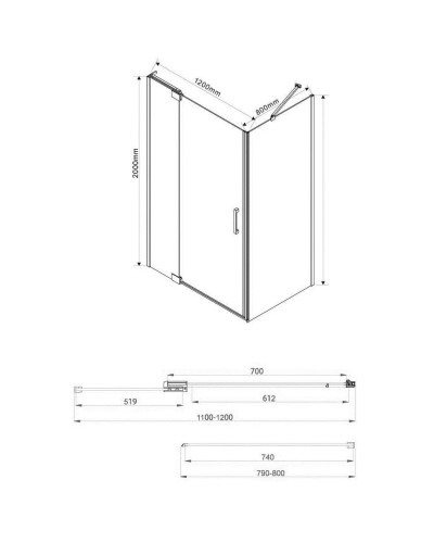 Душевой уголок 108,8-118,8x79 см Vincea Extra VSR-1E111280CLB прозрачное