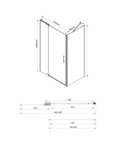 Душевой уголок 78,8-88,8x79 см Vincea Extra VSR-1E809080CLB прозрачное