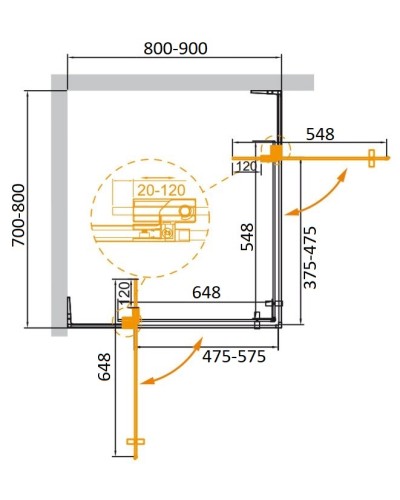 Душевой уголок CEZARES SLIDER-AH-2-70/80-80/90-GRIGIO-BORO