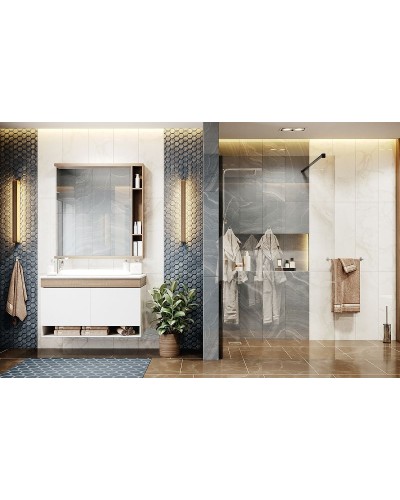 Душевая перегородка Ambassador Walk-in 100х200 15031110 профиль Черный стекло прозрачное