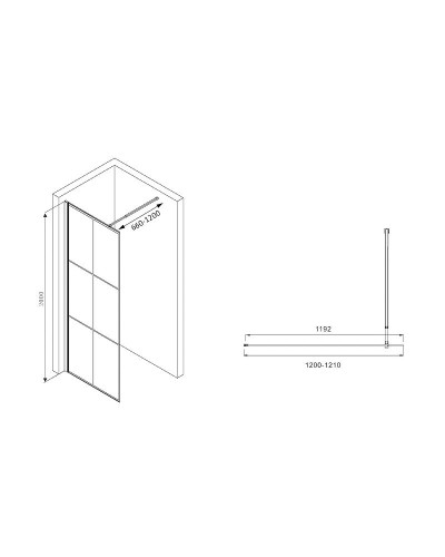 Душевая перегородка Abber Immer Offen 120 AG62120B профиль Черный стекло прозрачное
