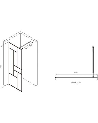 Душевая перегородка Abber Immer Offen 120 AG63120B профиль Черный стекло прозрачное