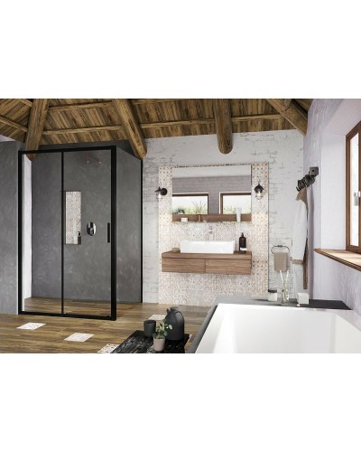 Душевая стенка Ravak Blix Slim BLSPS-90 X9BM70300Z1 профиль Черный стекло Transparent