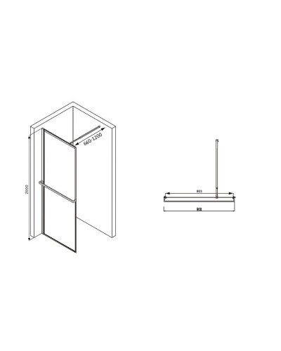 Душевая перегородка Abber Immer Offen 90 AG60090B профиль Черный стекло прозрачное