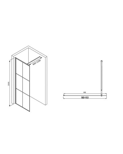 Душевая перегородка Abber Immer Offen 90 AG62090B профиль Черный стекло прозрачное