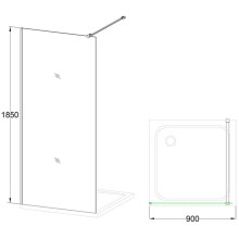 Неподвижная перегородка 90 см Veconi Korato KR74-90-01-19C2 прозрачное