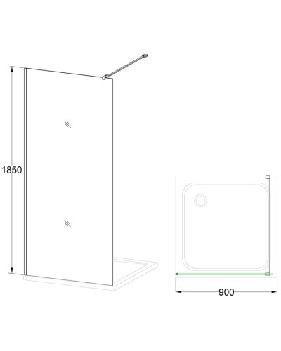 Неподвижная перегородка 90 см Veconi Korato KR74-90-01-19C2 прозрачное