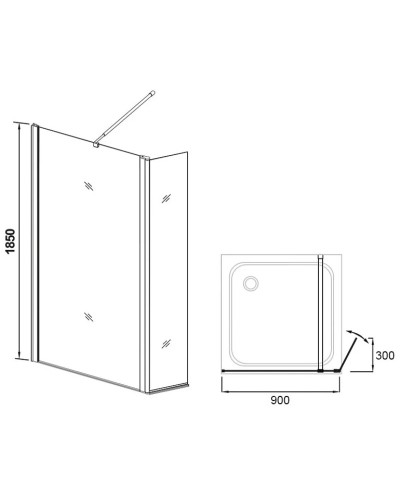 Неподвижная перегородка 90 см Veconi Korato KR75-90-01-19C2 прозрачное