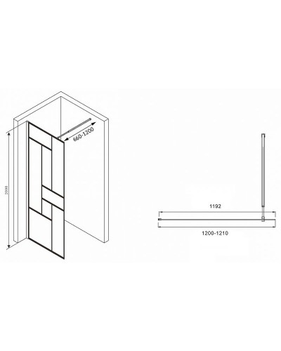 Душевая перегородка Abber Immer Offen 120 AG63120B8 профиль Черный стекло прозрачное