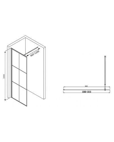 Душевая перегородка Abber Immer Offen 100 AG62100B8 профиль Черный стекло прозрачное