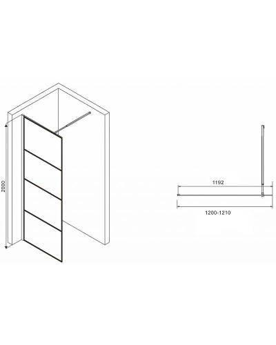 Душевая перегородка Abber Immer Offen 120 AG65120B профиль Черный стекло прозрачное