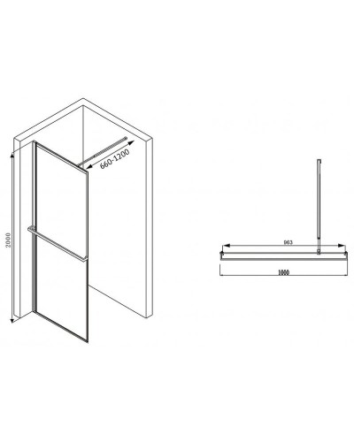 Душевая перегородка Abber Immer Offen 100 AG60100B8 профиль Черный стекло прозрачное