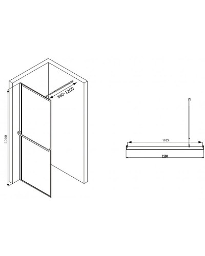 Душевая перегородка Abber Immer Offen 120 AG60120B8 профиль Черный стекло прозрачное