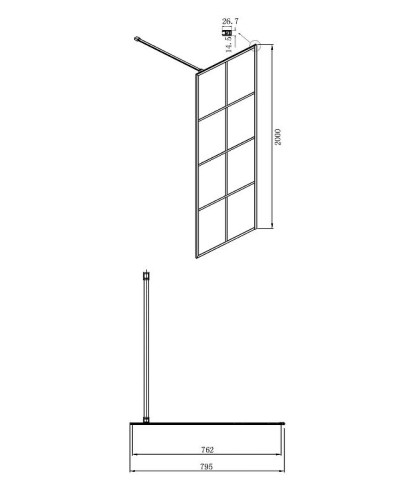 Душевая перегородка Ambassador Walk-in 80х200 15031242 профиль Черный стекло прозрачное